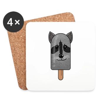 Raccoon Head Popsicle - Coasters (set of 4) - white - Front