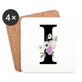 Purple Floral Letter I - Coasters (set of 4) - white - Front