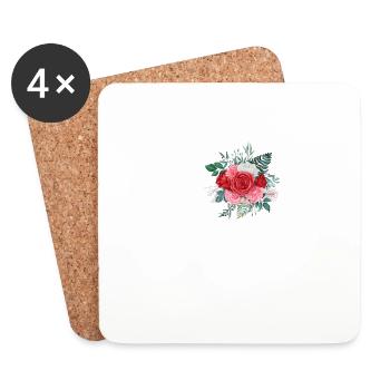 Roter floraler J-Buchstabe - Untersetzer (4er-Set) - Weiß - Vorne