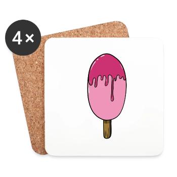 Crème glacée | Crème glacée rose | Sucettes glacées | Glace - Dessous de verre (lot de 4) - blanc - Devant