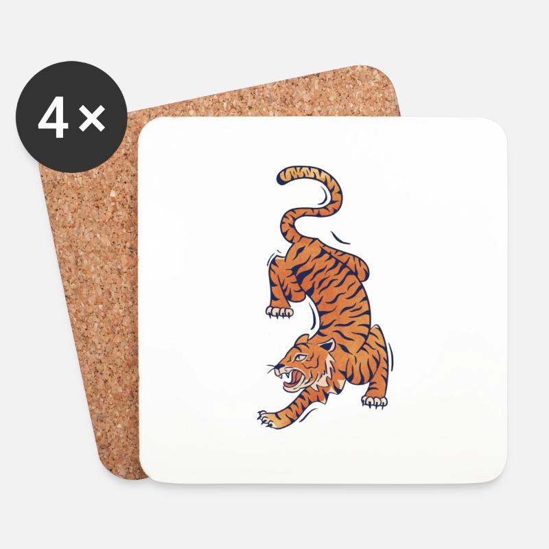 Heftig - Tiger - Untersetzer (4er-Set) - Weiß