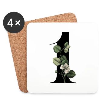 Numéro 1 floral vert -1e anniversaire floral - Dessous de verre (lot de 4) - blanc - Devant