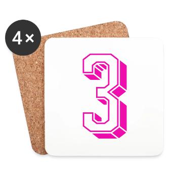 Zahl drei - Nummer 3 pink Mädchen Trikotnummer - Untersetzer (4er-Set) - Weiß - Vorne