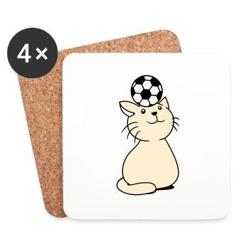 Ball Playing Cat Balancing Football Head Fun - Coasters (set of 4) - white - Front