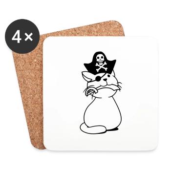 Cute Pirate Cat Buccaneer Eye Patch Hat Saber - Coasters (set of 4) - white - Front