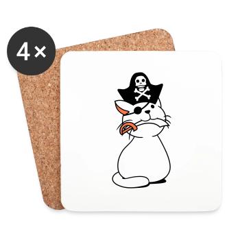 Cute Pirate Cat Buccaneer Eye Patch Hat Saber - Coasters (set of 4) - white - Front