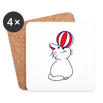 Circus Cat Balanced Beach Ball Game Fun Fun - Coasters (set of 4) - white - Front