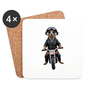 Suricate motard - Dessous de verre (lot de 4) - blanc - Devant