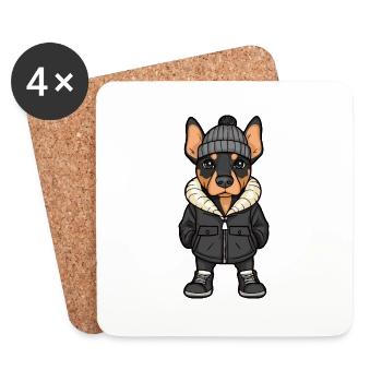 Doberman Chien Hiver - Dessous de verre (lot de 4) - blanc - Devant