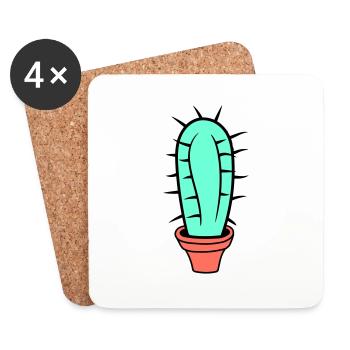Petit Cactus Épines Désert Cactus Pot de Fleur - Dessous de verre (lot de 4) - blanc - Devant