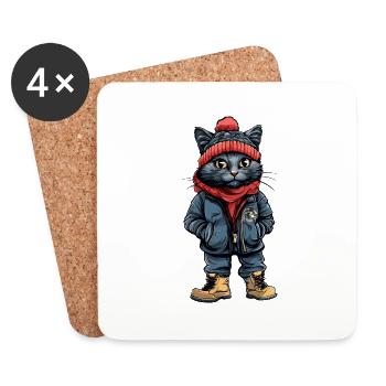 Cat Winter Fashion - Coasters (set of 4) - white - Front