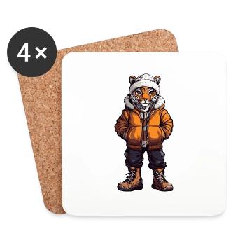 Leopard Funny Winter - Coasters (set of 4) - white - Front