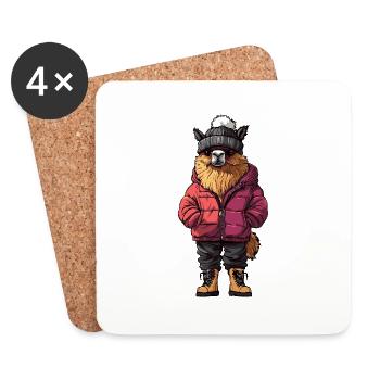 Alpaka Llama Lustig Winter - Untersetzer (4er-Set) - Weiß - Vorne