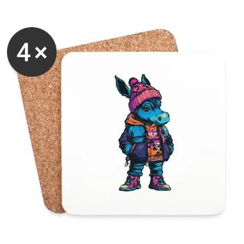 Donkey Funny Winter - Coasters (set of 4) - white - Front
