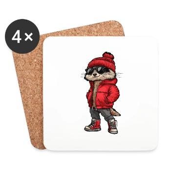 Suricate Drôle d’hiver - Dessous de verre (lot de 4) - blanc - Devant