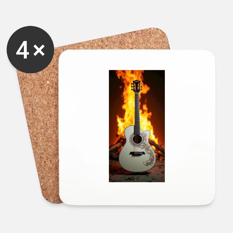 Gitarre vor Feuer - Untersetzer (4er-Set) - Weiß