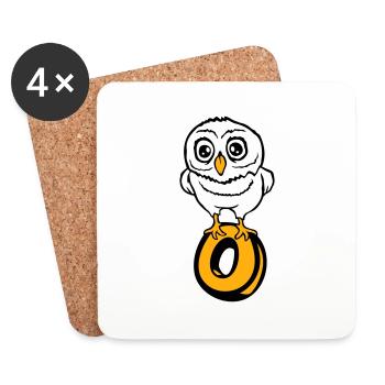 hibou lettre o hibou anglais ABC apprendre oiseau hibou aigle hibou - Dessous de verre (lot de 4) - blanc - Devant
