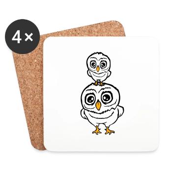 2 hiboux Papa Maman Enfant Bébé Famille Mère Père - Dessous de verre (lot de 4) - blanc - Devant