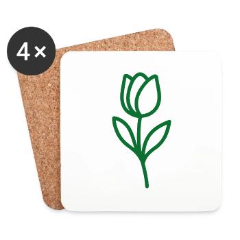 Minimalistisches Blumenmotiv in eleganter Einlinie - Untersetzer (4er-Set) - Weiß - Vorne