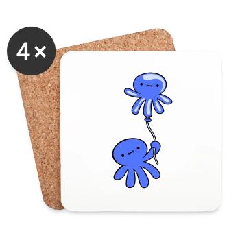 Octopus Holding Balloon Cute Child Happy Comic - Coasters (set of 4) - white - Front
