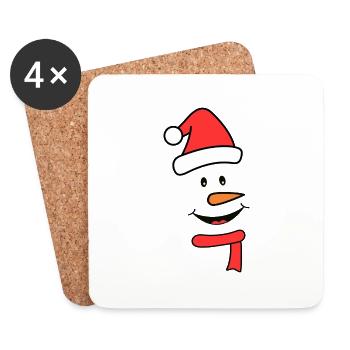 Visage de bonhomme de neige avec écharpe et casquette - Dessous de verre (lot de 4) - blanc - Devant