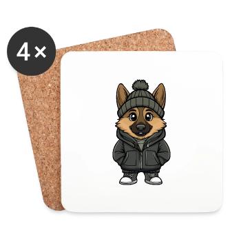 Schäferhund Hund Winter - Untersetzer (4er-Set) - Weiß - Vorne