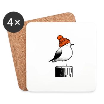 North Sea Harbor Moin Seagull Hat Beanie Pier Pier Pillar - Coasters (set of 4) - white - Front