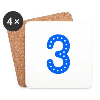 3 ANS. 3e ANNIVERSAIRE. ANNIVERSAIRE 3 ANS. 3 - Dessous de verre (lot de 4) - blanc - Devant