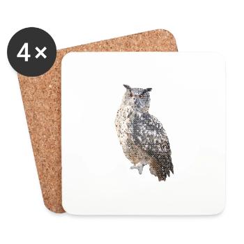 Eule Low Poly – Journée internationale de sensibilisation au hibou - Dessous de verre (lot de 4) - blanc - Devant