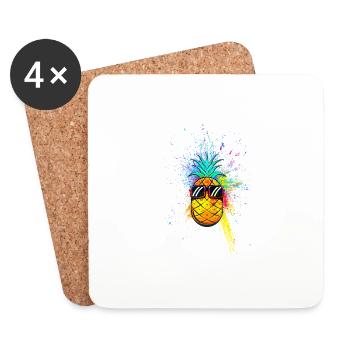 Ananas Pineapple Sommer Summer Sonnenbrille - Untersetzer (4er-Set) - Weiß - Vorne