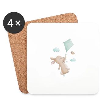 Hase mit Drachen - Untersetzer (4er-Set) - Weiß - Vorne