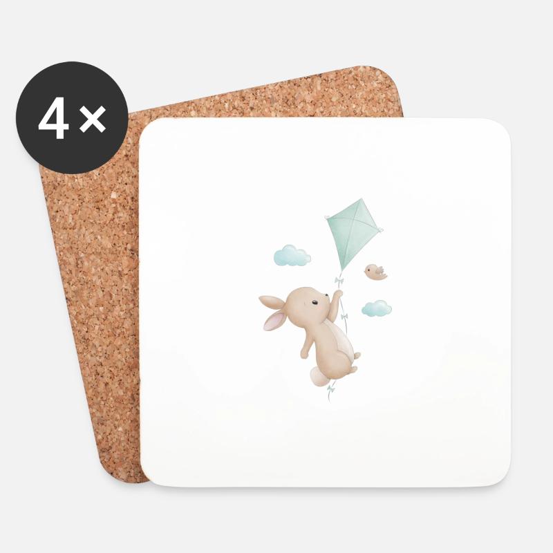 Hase mit Drachen - Untersetzer (4er-Set) - Weiß