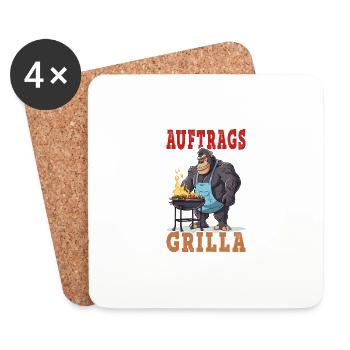 Grillen Grilla Griller Gorilla BBQ Spruch Lustig - Untersetzer (4er-Set) - Weiß - Vorne