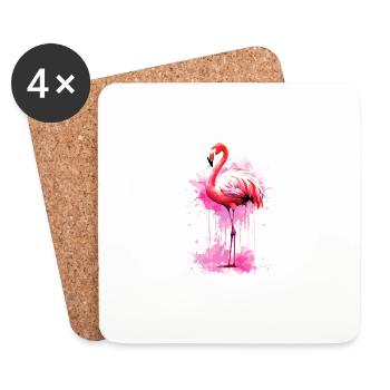 Flamant rose Oiseau Exotique Éclaboussure d’été Rose - Dessous de verre (lot de 4) - blanc - Devant