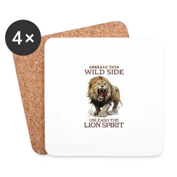 lion, tête de lion, fort, sauvage, fierté, courageux, royal, - Dessous de verre (lot de 4) - blanc - Devant
