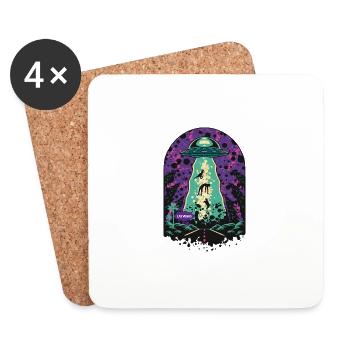 OVNI extraterrestre Drôle d’enlèvement de chat, vache et dino - Dessous de verre (lot de 4) - blanc - Devant