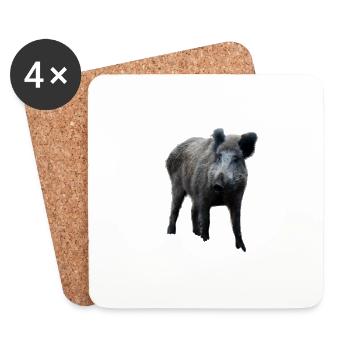 Sanglier Sanglier Porc Truie Cochon - Dessous de verre (lot de 4) - blanc - Devant