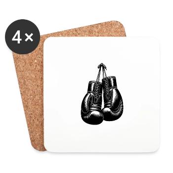 Zwei vintage aufgehängte Boxhandschuhe am Band - Untersetzer (4er-Set) - Weiß - Vorne
