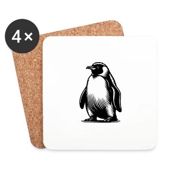 Illustration de tatouage de pingouin mignon - Dessous de verre (lot de 4) - blanc - Devant