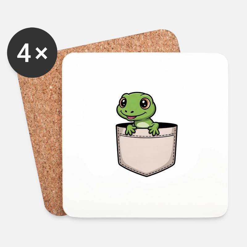 Lustige Eidechse in der Tasche - süßes Reptil Produkt Geschenk - Untersetzer (4er-Set) - Weiß
