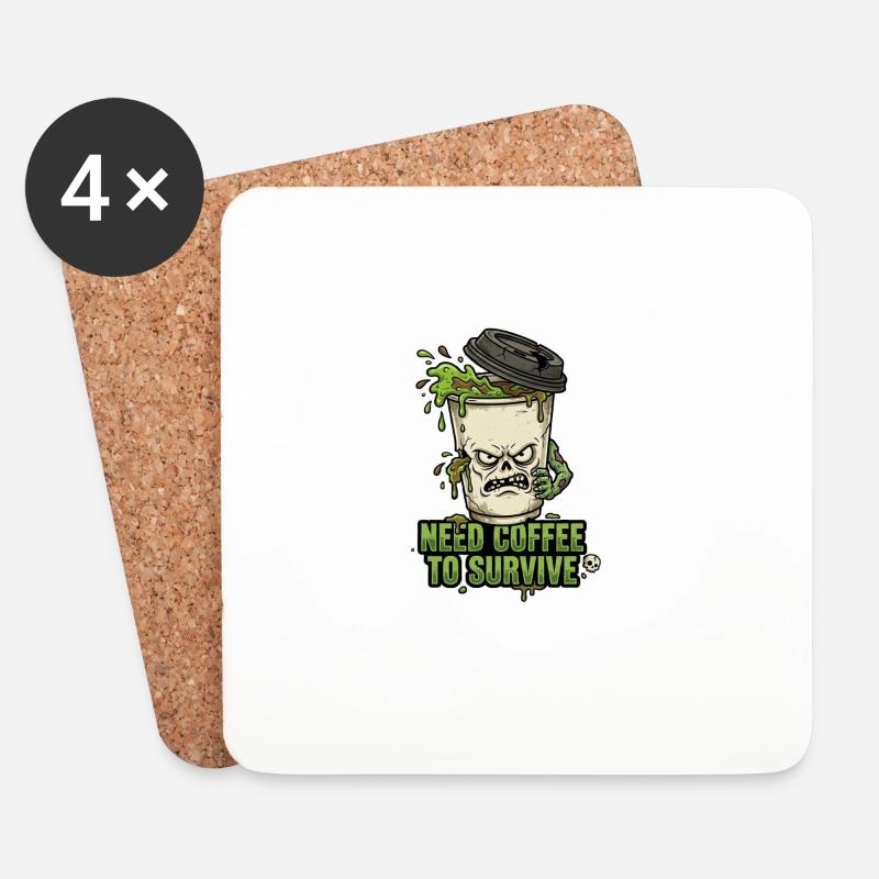 Café Zombie braucht Kaffee - Untersetzer (4er-Set) - Weiß
