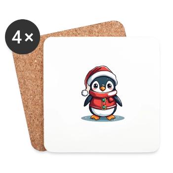 Santa Pinguin, Pinguin Weihnachtsmann - Untersetzer (4er-Set) - Weiß - Vorne