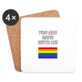 Du bist sicher bei mir LGBT Pride Flagge - Untersetzer (4er-Set) - Weiß - Vorne