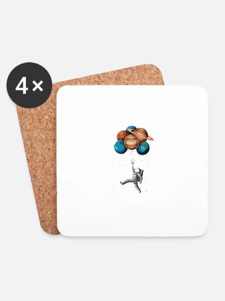 Astronaut Floating with Planets Balloons in Space - Untersetzer (4er-Set) - Weiß