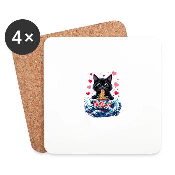 Cat Ramen Kawaii Japanese-Inspired Art - Coasters (set of 4) - white - Front