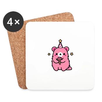 Fête Ours Hamster Chapeau de fête Crème glacée Crème glacée Fête d’étoile - Dessous de verre (lot de 4) - blanc - Devant