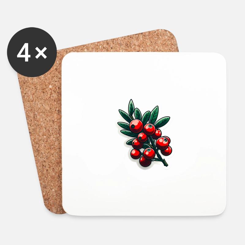 Red berry branch - Untersetzer (4er-Set) - Weiß