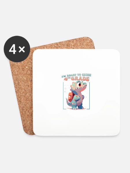 Rawr T Rex Dinosaur Kids - Ich bin bereit, den 4. Platz zu vernichten - Untersetzer (4er-Set) - Weiß