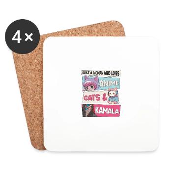 Chat Dames pour Kamala - Anime, Chats et Kamala 24 - Dessous de verre (lot de 4) - blanc - Devant