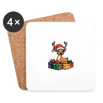 Cerf Noël Cadeaux de bande dessinée - Dessous de verre (lot de 4) - blanc - Devant